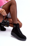 Suede Boots Workery on Massive Platform Wedge Heel Black Lavica 