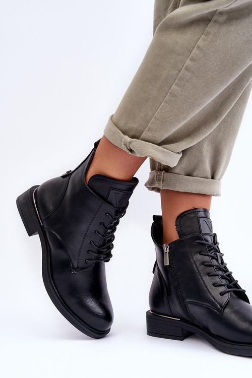 Botki Workery Damskie Skóra Czarne Tedrick 58167