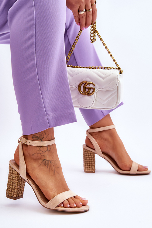 Sandały Zamsz Pleciony Słupek Beżowe Selila