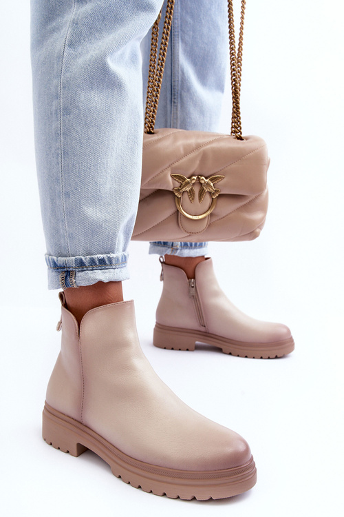 Botki Niska Cholewka Skóra Beżowe Foteini 58110