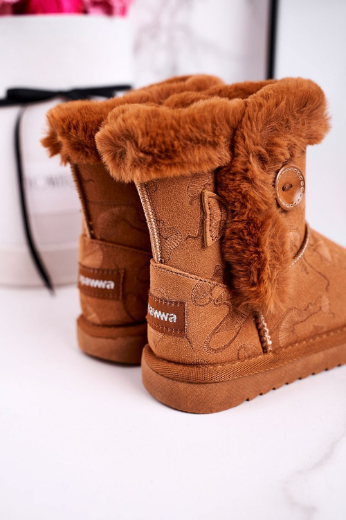 Children's Snow Boots With Fur And Button Camel Kawai