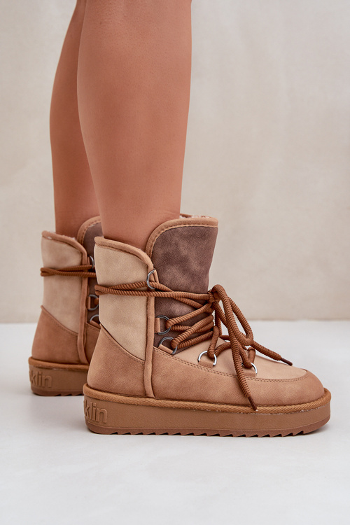 Damskie Śniegowce Z Wiązaniem Na Platformie Camel D.Franklin DFSH370013