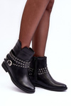 Botki Skórzane Zdobione Płaski Obcas Czarne Adkrana WS091