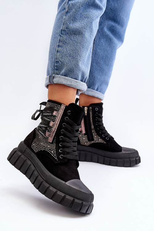 Trampki Damskie Wysokie Masywna Platforma Czarne Wonise EV-337