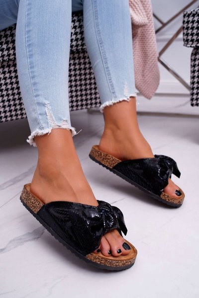 Cork Flip Flops with Enchain Black Metallics