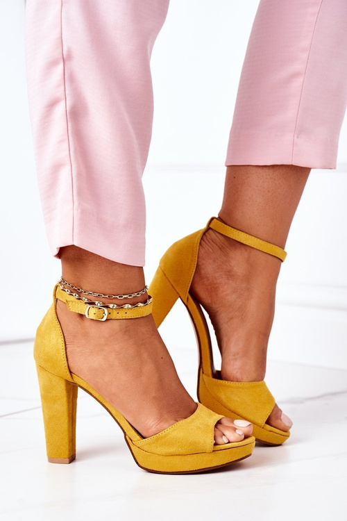 Suede High Heel Sandals Yellow Sarah