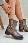 Zazoo 60480 Leather Ankle Boots On Low Heel Insulated Brownish Gray
