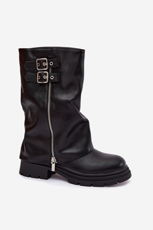 Women's Boots with Turned Shaft Lined with Buckles Black Salarie