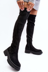 Women's Flat Heel Over-the-Knee Boots Black Silune