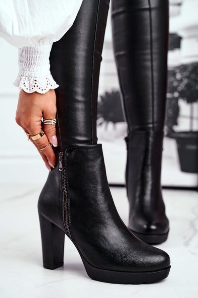 Damskie Botki Na Słupku Czarne Eugene