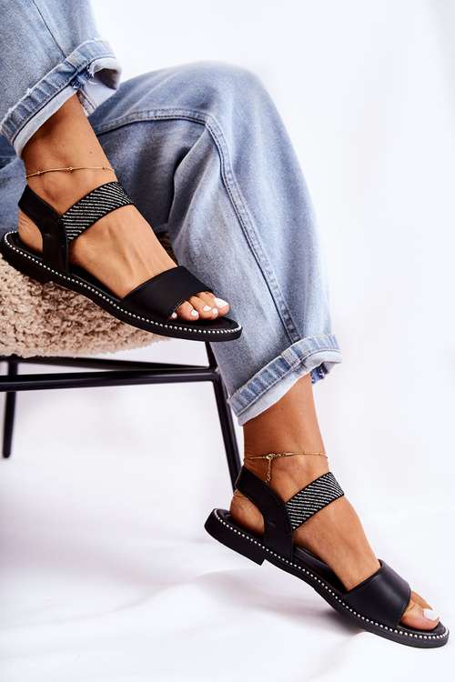 Sandały Damskie Klasyczne Płaski Obcas Czarne Catis