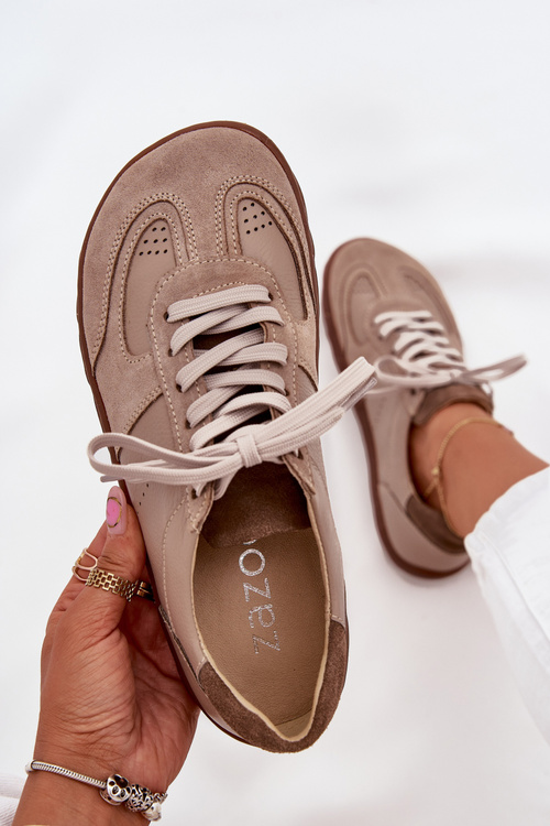 Ladies Leather Sneakers Barefoot Zazoo N1277S2 Beige