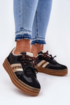 Damskie Sneakersy Z Podwójnym Sznurowaniem Na Platformie Panterka Czarne Niteria