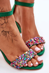 Fashionable Sandals With Stones High Heels Green Love Me
