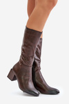 Insulated ankle boots on a heel eco leather up to mid-calf brown Ellithira