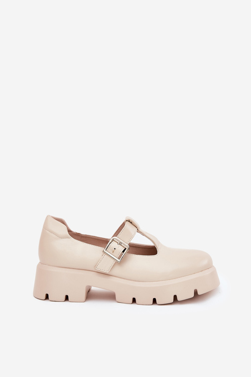 Women's Loafers With Buckle On Platform And Flat Heel Beige Venda