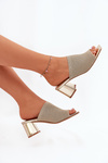 Women's Block Heel Sandals Gold Wenilan
