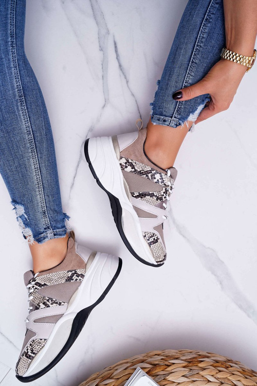 Damskie Sportowe Obuwie Beżowe Skóra Węża Larey