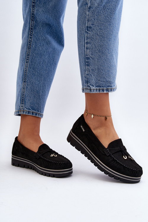 Women's Black Platform Moccasins Railav