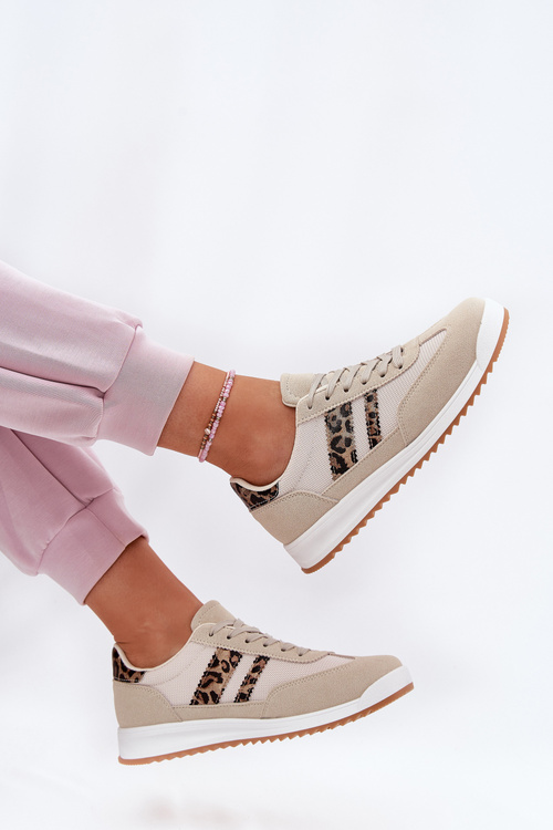 Eko Zamszowe Sneakersy Damskie Panterka Beżowe Marinils
