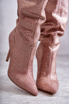 Fashionable Boots On High Heel With Cubic Zirconia Pink Lovisa