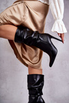 Crinkled Leather Boots On A High Heel Black Caren