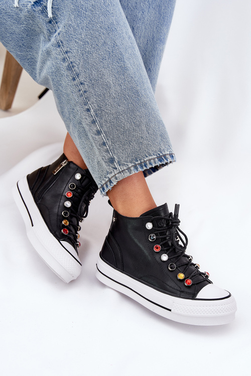 Leather High Top Sneakers Women GOE RR2N4101 Black