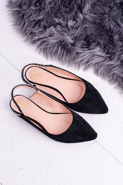 Lu Boo Black Suede Ballerinas in Spike Zirconia Macron