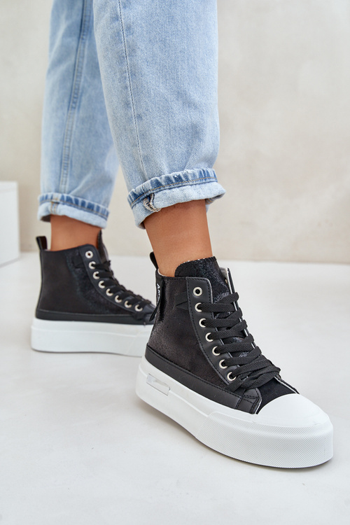 Trampki Damskie Wysokie Platforma Czarne Averira