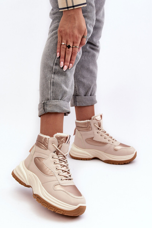 Buty Sportowe Damskie Ocieplane Sznurowane Beżowe 23BT26-6518