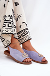 Women's Sandals With Decoration On Flat Blue Heel Eco Suede Beige Ralisses