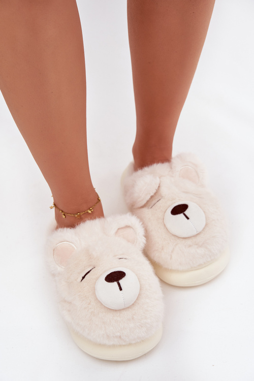 Furry slippers with bear motif white Galine