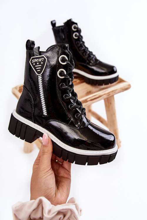 Lacquered Warm Boots With Zipper Black Marcella