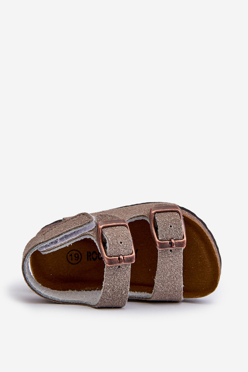 Children's Sandals on Cork Platform with Velcro Closure in Grey Rorria