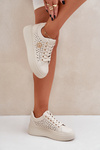 Perforated Sneakers With Gold Detail Beige Cassildi