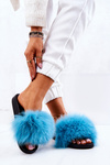 Slippers With Natural Fur Blue Naturis