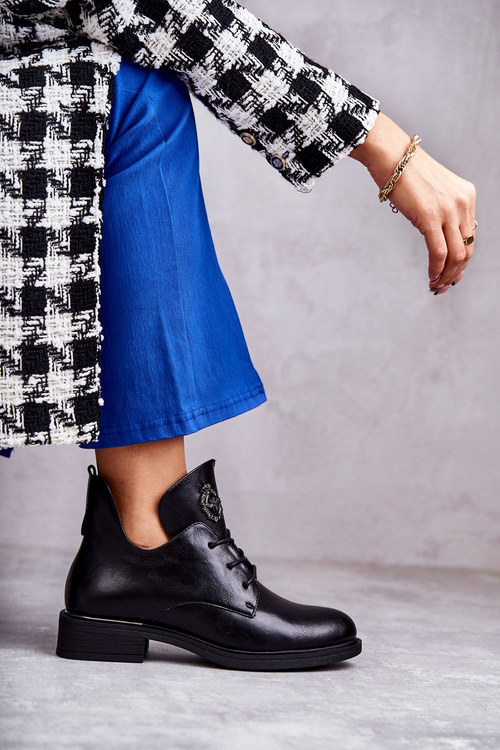Leather Lace-up Boots With Cutouts Black Fabiana