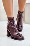 Lacquered ankle boots on a heel insulated with decoration D&A MR880-021 burgundy
