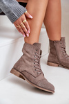 Decorated ankle boots on flat heels eco suede insulated brown Ellieo
