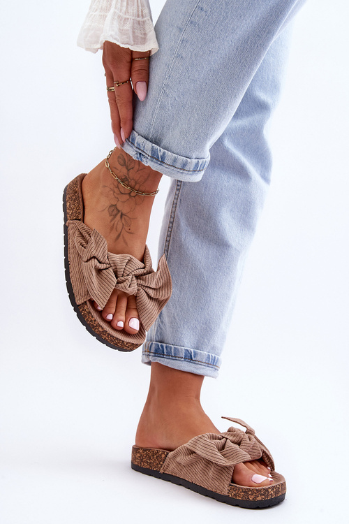 Corduroy Slippers On The Cork Sole Dark beige Summertime