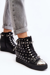 Women's boots adorned with jet on wedge Lu Boo black