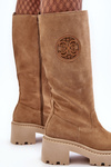 Women's Suede Boots Over the Knee Beige Lewski 3367