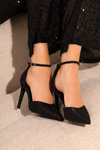 Shiny Heels with Strap Black Joranne