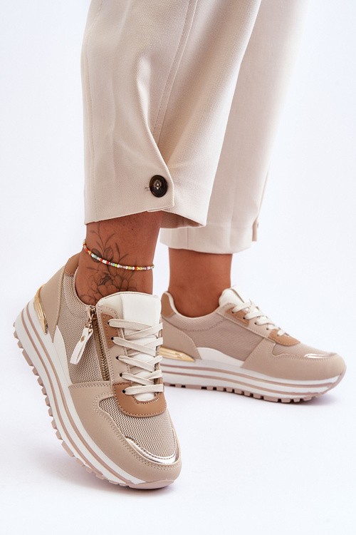 Buty Sportowe Damskie Ozdobny Zamek Beżowe Cairo 21-Q83