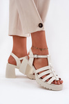 Lacquered Leather Women's Sandals On A Heel Light Beige Vinceza 66621