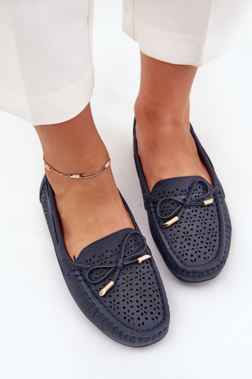 Women's moccasins with perforated pattern and lacing in navy Mirisa