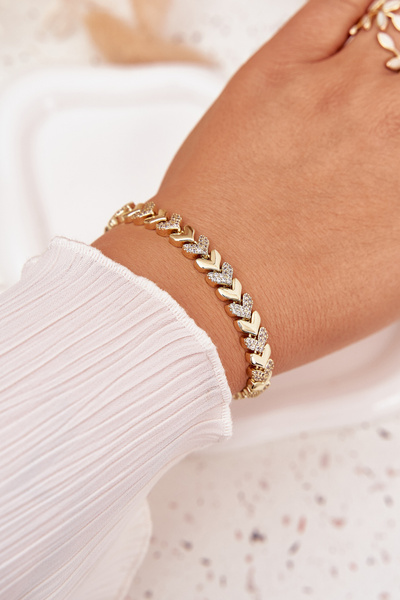 Damska Bransoletka Serca Z Cyrkoniami Złota