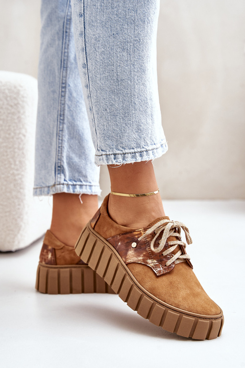 Półbuty Zamszowe Masywna Platforma Brązowe Zazoo 10128