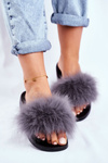Women's Slides With Natural Fur Grey Bushido