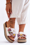 Material Slippers With Flowers Bíle Nessa